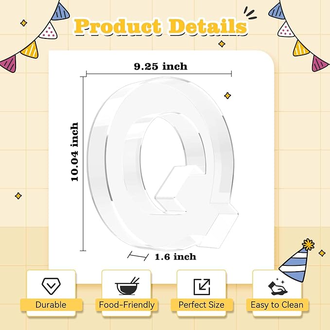Ledido 10’’ Acrylic Letter Charcuterie Board Box, Reusable Fillable Serving Tray for Candy Cake Fruit Snack, Easy-Clean Acrylic Charcuterie Tray for Birthday Anniversary Party Decorations, Letter Q