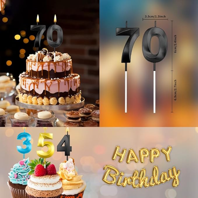 Black Birthday Candles for Cake 70 Candle 70 Birthday Candle 70 Candles for Birthday Cakes 70th Birthday Candles 70th Birthday Cake Topper Black Candles for Birthday