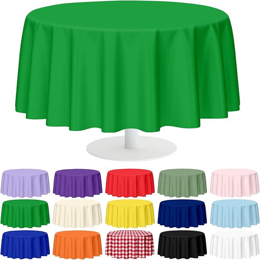 Mulbozy 12 Pack Green Round Tablecloth, 84 Inches Plastic Table Cover, Premium Disposable Round Party Tablecloth for Restaurant Dinners, Wedding, Grad Party, Baby Shower, Outdoor Camping