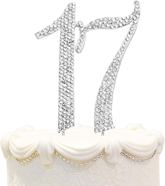 Bling Crystal Rhinestone 17 Birthday Cake Topper - Best Keepsake | 17th Party Decorations Silver