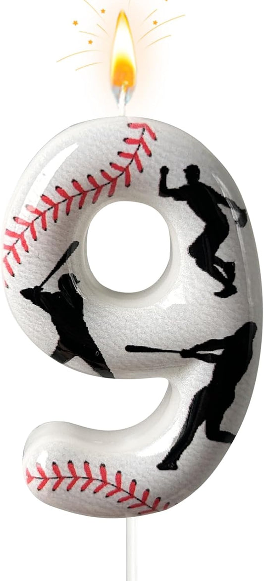 Baseball Birthday Number Candle, Number 9 Candles for Cake Topper, Ideal Birthday Parties Cake Decor, Wedding Anniversary and Other Celebrations (Candle 9)