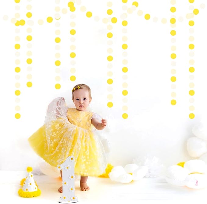Yellow-White Women-Birthday Party-Decorations Garland Streamers - 52Ft Lemon Baby Shower Graduation Hanging Banner,Sunflower Classroom Pastel Backdrop Decor Huglony