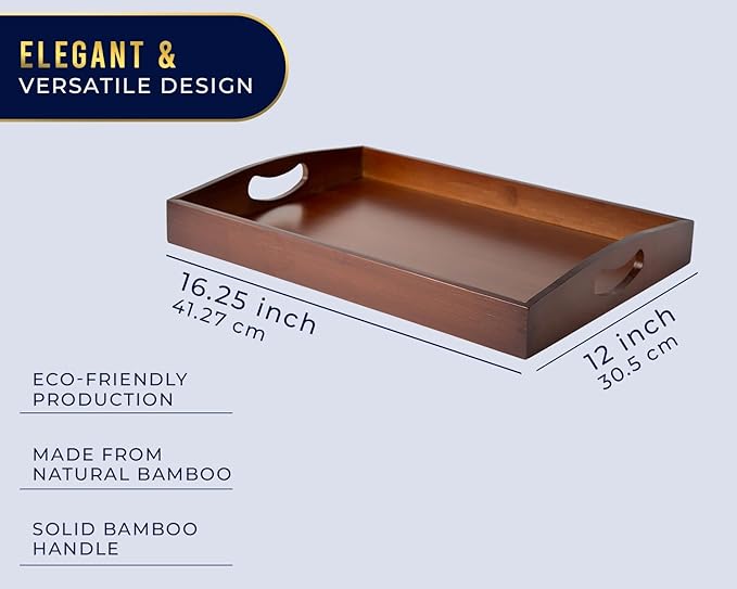 Comfify Bamboo Serving Tray - Stylish Ottoman Tray for Entertainment & Decor - Versatile and Elegant Design - Perfect for Serving, Organizing, and Decorating - Brown Color