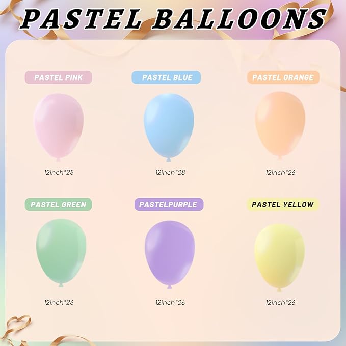 160 Pack Pastel Balloons 12 Inch Pastel Rainbow Multicolor Macaron Balloons for Party Baby Shower Gender Reveal Easter Decorations