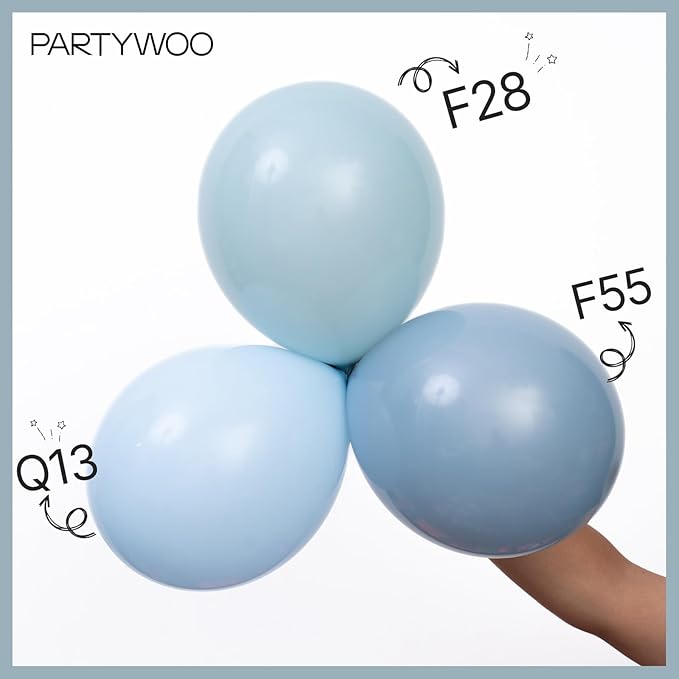 PartyWoo Dusty Blue Balloon Arch Kit Garland 142pcs Different Sizes of 18 12 10 5 Inch Light Baby Blue White Sand Gold Confetti Boho Balloons for Baby Shower Gender Reveal Birthday Party Decorations