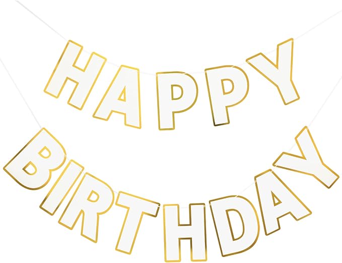 Happy Birthday Banner - 9ft Pre-Strung Happy Birthday Sign for Women, Men, Girls, Boys - No DIY Birthday Decorations & Party Supplies(White)