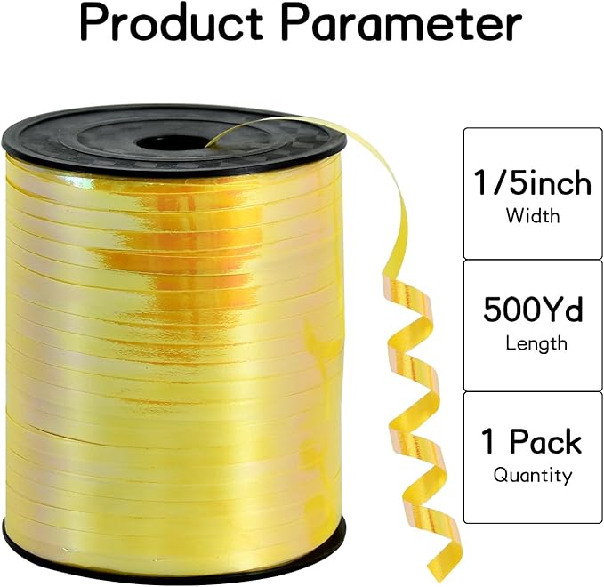 BEISHIDA 500 Yards Gold Ribbons Curling Ribbon 5mm for Gift Wrapping, Thin Gold Yellow Curly Ribbon for Craft Balloon String Birthday Party Decoration Embellish Wedding