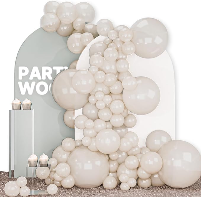 PartyWoo Pearl Beige Balloons 140pcs Different Sizes Pack of 18 12 10 5 Inch Off White Sand Cream Ivory Balloon Arch Kit Garland for Wedding Bridal Baby Shower Birthday Party Decorations White-Z41