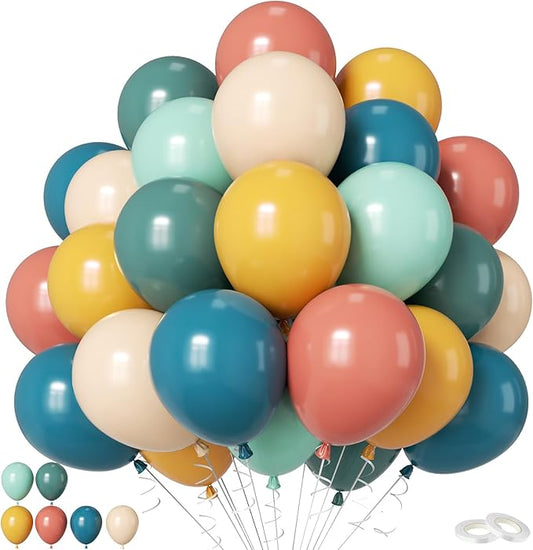 Colorful Balloons, 60Pcs Retro Multicolor Balloon, 12 Inch Latex Vintage Rainbow Balloons for Baby Shower Kids Birthday Party Carnival Graduation School Event Picnic Boho Theme Party Decoration