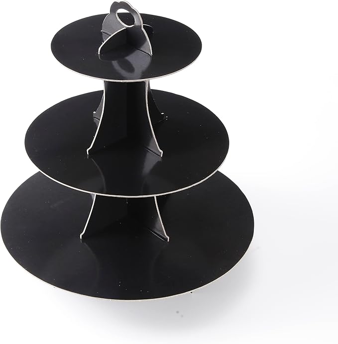 YLDW Cupcake Stand 2Pcs, 3-Tier Cupcake Stand Display, Cardboard Cup Cake Tower Stand, Disposable Dessert Stand for Birthday Tea Party Baby Shower Treat Decorations, Black
