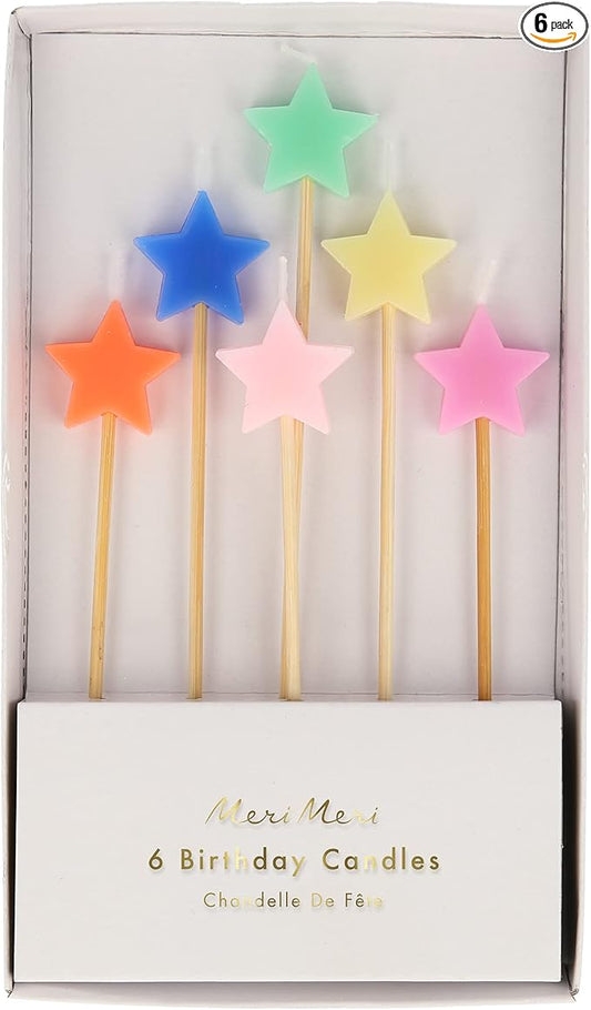 Meri Meri Star Birthday Candles for Cake (Pack of 6), Unscented, Fun Birthday Candles