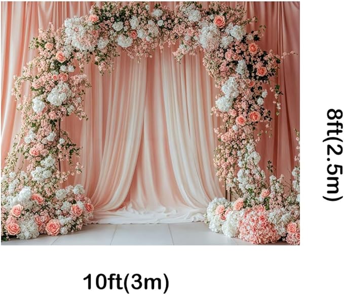 Kate 10x8ft Wedding Pink White Flowers Arch Door Photography Backdrops Wedding Stage Bridesmaid Shower Photo Background