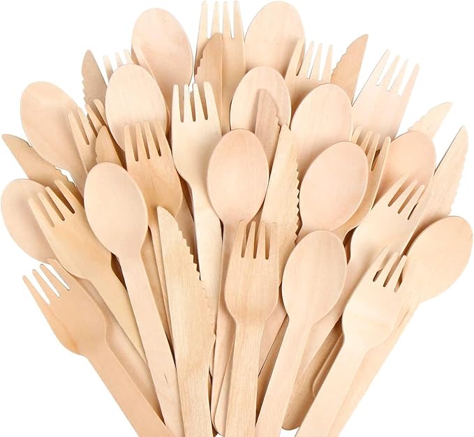 500 Pack Wooden Cutlery Set [200 Forks, 200 Spoons, 100 Knives] – Alternative to Plastic, Eco-Friendly Disposable Utensils, Biodegradable & Compostable – 100% Plastic-Free Party & Catering Supplies
