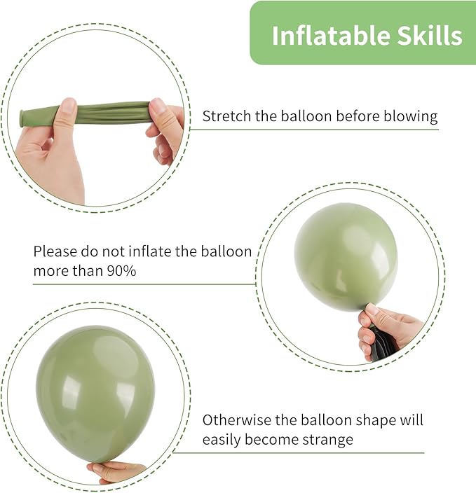 RUBFAC Sage Green Balloons, 65 Pcs Party Balloons Green Gold Sand White 12 Inches for Tiana Birthday, Wedding, Baby Shower, Eucalyptus Party Decorations