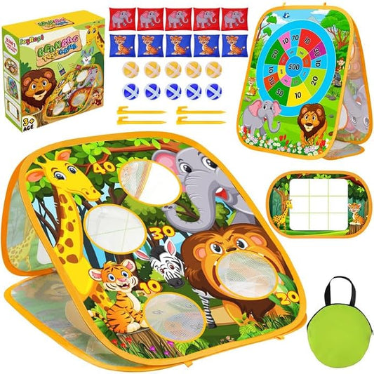 JoyRapt 3 in 1 Bean Bag Toss Outdoor Toys for Toddlers Kids, Cornhole Outside Toys, Carnival Game Toodler Outdoor Indoor Gift for Birthday or Christmas for Ages 3-12 (Animal)