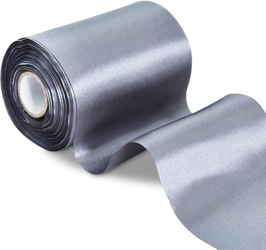 TONIFUL 4 Inch Wide Gray Deep Silver Solid Satin Ribbon 22yd Fabric Large Ribbon for Cutting Ceremony Grand Opening Chair Sashes Table Hair Car Bows Floral Craft Sewing Wedding Party Decoration