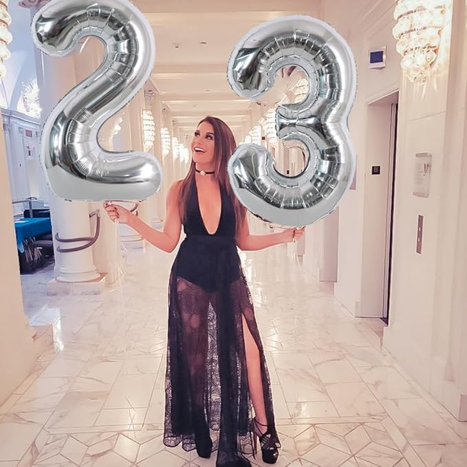 TONIFUL 40 Inch Silver Large Numbers Balloons 0-9, Number 6 Digital 6 Helium Foil Mylar Big Number Balloons for 2026 Graduation New Year Eve Birthday Party Anniversary Supplies Decorations