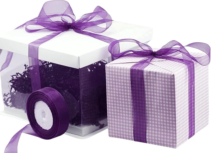 1 Inch 50 Yards Sheer Organza Ribbon Chiffon Ribbon for Gift Wrapping Wedding Bouquet Crafts (Dark Purple)