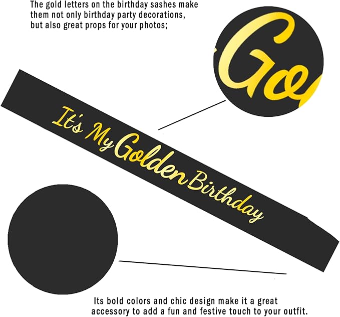 It's My Golden Birthday Sash with Gold Foil, Black Happy Birthday Sash for Teens, Women and Men, Bday Girl Sashes, Bday Boy Sashes, Golden Party Decorations Supplies Gifts Ideas