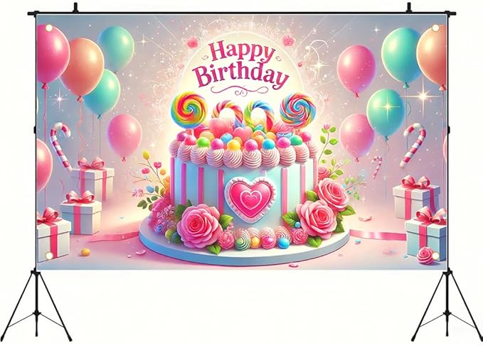 Happy Birthday Cake Decoration Banner 71x43 Inch, Pink and Gold Balloons Theme, Ideal for Cake Photoshoots, Birthday Parties, and Event Decorations