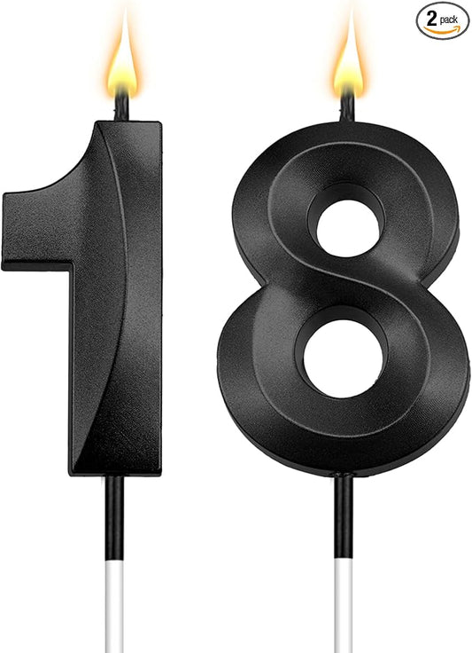18th Birthday Candles 18 Candles for 18th Birthday Decorations for Boys Happy 18 Birthday Cake Topper Black Birthday Candles Black Number Candles (18)