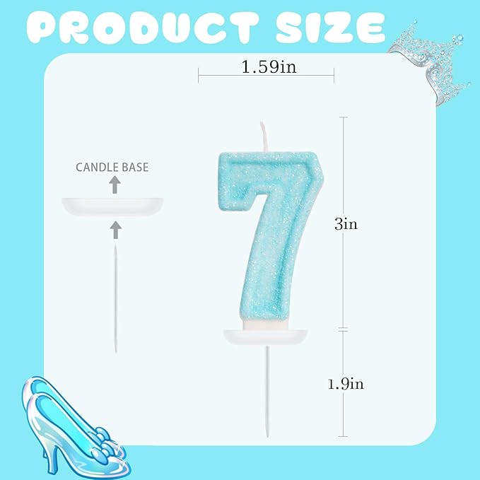 Blue Birthday Candles - Number 7 Candle for 7th Birthday Decorations for Girls Boys, Sky Blue Cake Decorations Sweet Theme Party Supplies