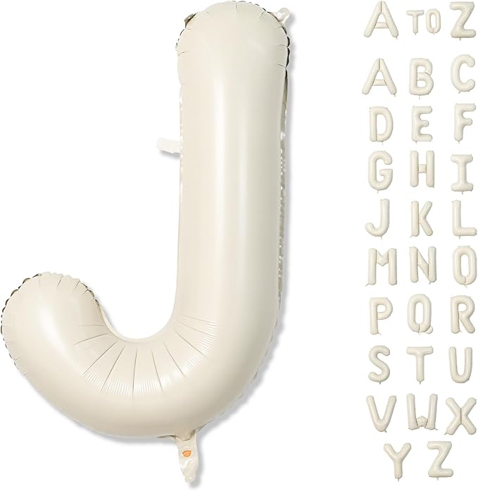 40 Inch Cream Letter Balloon, Big Alphabet J Foil Word Beige, Large Inflatable Name White Decor, Mylar Helium Custom for Women Birthday Party Decoration
