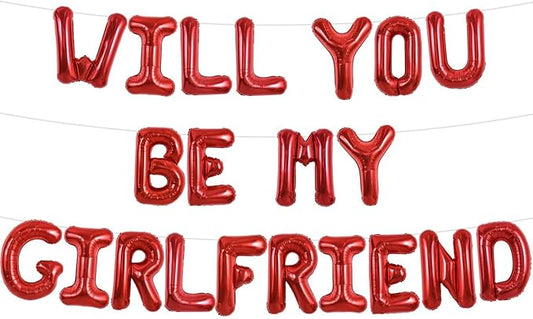 TONIFUL 16 Inch Red Will You Be My Girlfriend Letter Balloons Be My Girlfriend Balloon Banner for Romantic Decorations Anniversary Engagement Wedding Bridal Shower Party Supplies