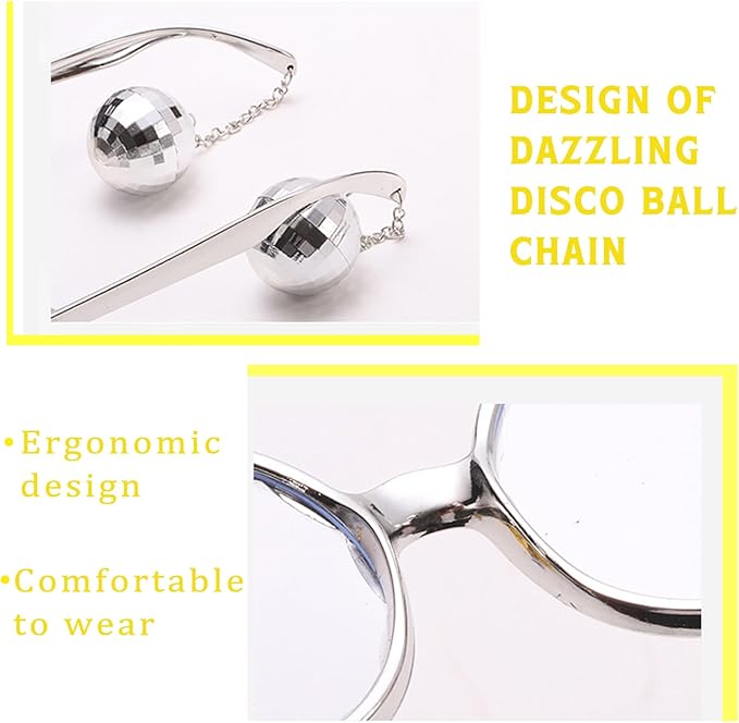 Retro Disco Ball Party Favors Funny Glasses 4 Pack, Disco Sunglasses Accessories for Women and Men