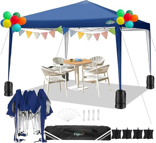 COBIZI 10x10 Pop Up Canopy Tent Without Sidewall, UPF 50+ Waterproof Outdoor Canopy, Instant Tent Portable Canopies Gazebo for Commercial Sun Shade Party Backyard with 4 Sandbags(Navy Blue)