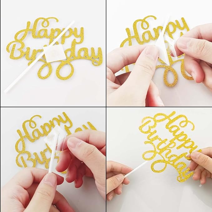 40 Pieces Happy Birthday Cake Toppers - Glitter Picks for Dessert Decorations - Party Supplies in 8 Colors