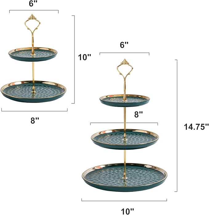 Tosnail Set of 2 Porcelain Cupcake Stand Ceramic Dessert Stand Tiered Serving Trays with Gold Rod, 3 Tiers and 2 Tiers Cake Stand Party Serving Trays Fruit Pastry Holders for Wedding and Party