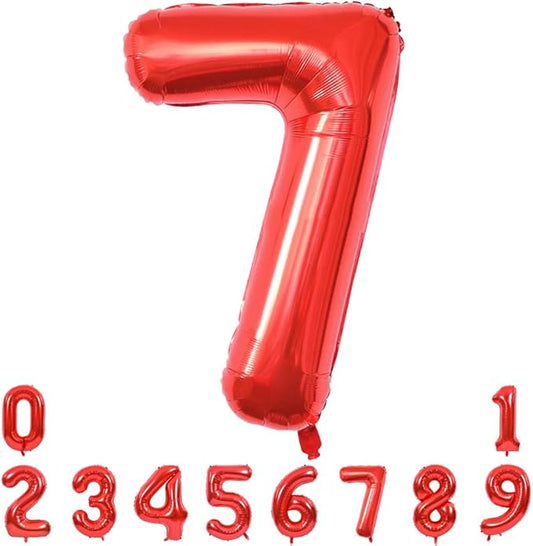 TONIFUL 40 Inch Red Large Numbers Balloons 0-9, Number 7 Digital 7 Helium Foil Mylar Big Number Balloons for 2026 Mother's Day New Year Eve Graduation Birthday Party Anniversary Supplies