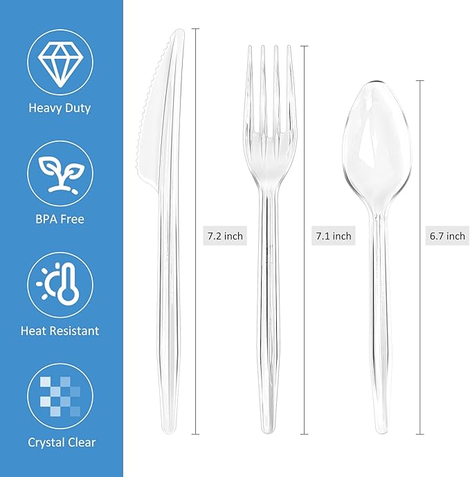 EcoDispose 350 Count Heavy Duty Disposable Silverware, BPA-Free Plastic Cutlery Set - 200 Forks, 100 Spoons, 50 Knives for Parties, Weddings, Catering & Daily Use