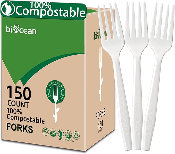 100% Compostable No Plastic Knives Forks Spoons Utensils, The Heavyweight Heavy Duty Flatware is Eco Friendly Products for Lounge Party Wedding BBQ Picnic Camping.