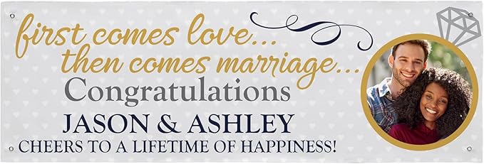 Let's Make Memories Personalized Engagement Banner - Customized Photo Banner - Engagement Party Décor - Indoor/Outdoor Vinyl - We're Engaged - 6 ft