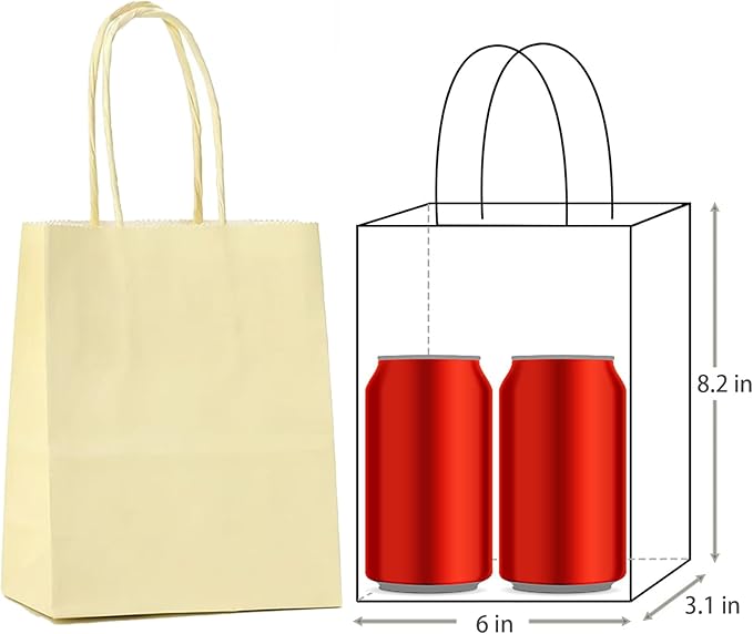 ADIDO EVA 25 Pcs Macaron Yellow Gift Bags Small Paper Bags with Handles for Party Favor (8.2 x 6 x 3.1 in)