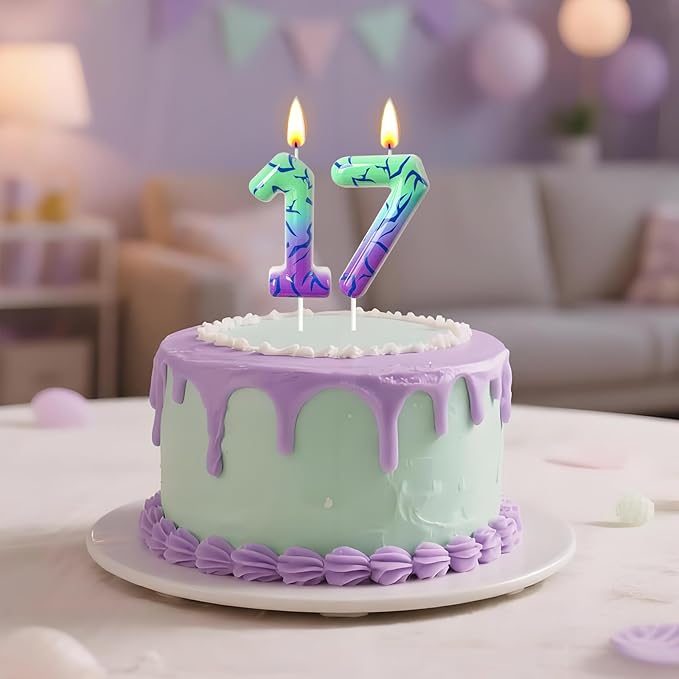 Number 7 Birthday Candle for Cake – Purple Green Gradient Number Candle with Mystic Rune Pattern, Decorative Cake Topper for Anniversary & Celebration