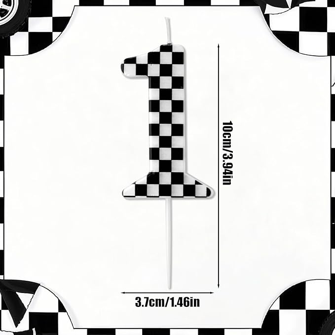 Racing Cars Themed Birthday Candle, Checkered Flag Number Candles Black and White Candles Happy Birthday Cake Topper Party Decorations for Boys Racing Cars Themed Party Supplies (Number 1)