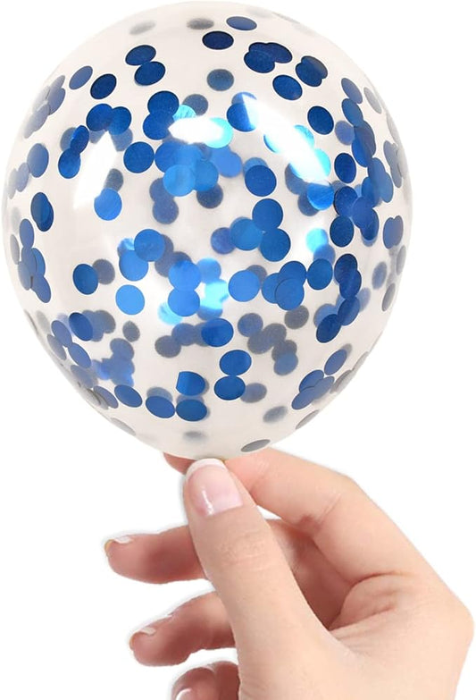 Blue Confetti Balloons, 40 Pcs 5 Inch Clear Balloons with Confetti Inside for Birthday Party Graduation Engagement Cake Topper Decor Bridal Shower Baby Shower Decoration Supplies