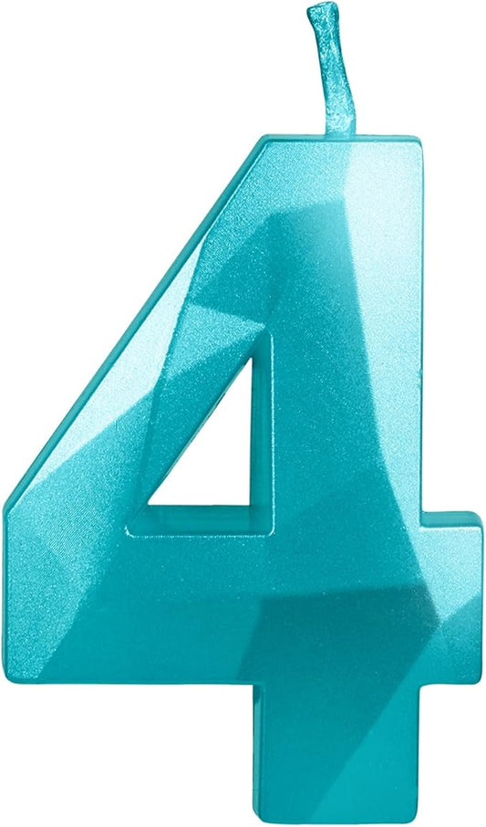 Number 4 Candles,4th Birthday Candles,Teal Blue Happy Birthday Candle for Cake,3D Design Cake Topper Decorations for Girl Women Pet Birthday Party Wedding Anniversary Celebration Supplies