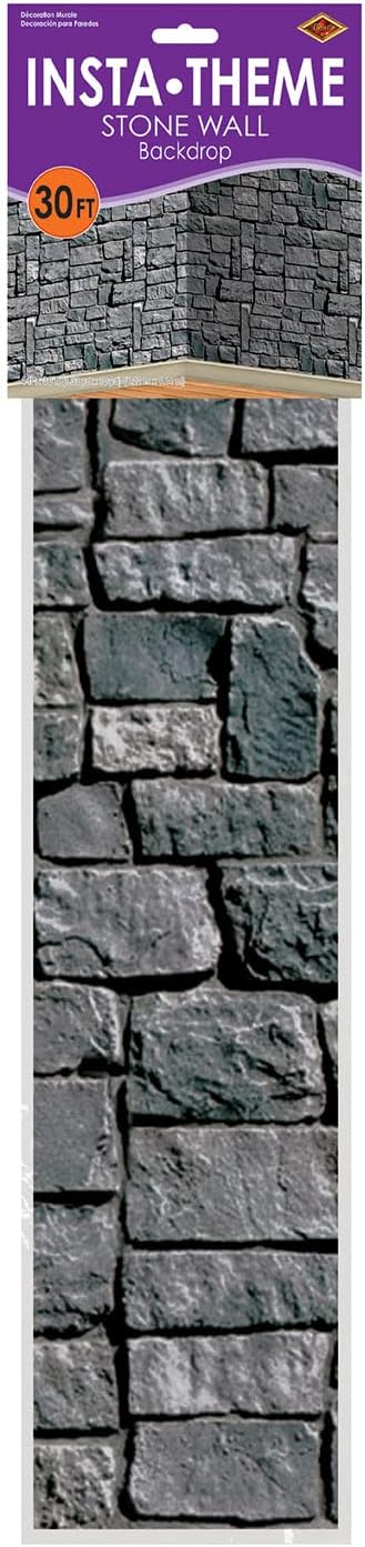 Beistle Brick Stone Wall Backdrop, 4’ x 30’ – Medieval Party Decorations, Medieval Decor Background, Photo Backdrop, Easy to Adhere Wall Covering, Stone Backdrop, Halloween Party Decorations