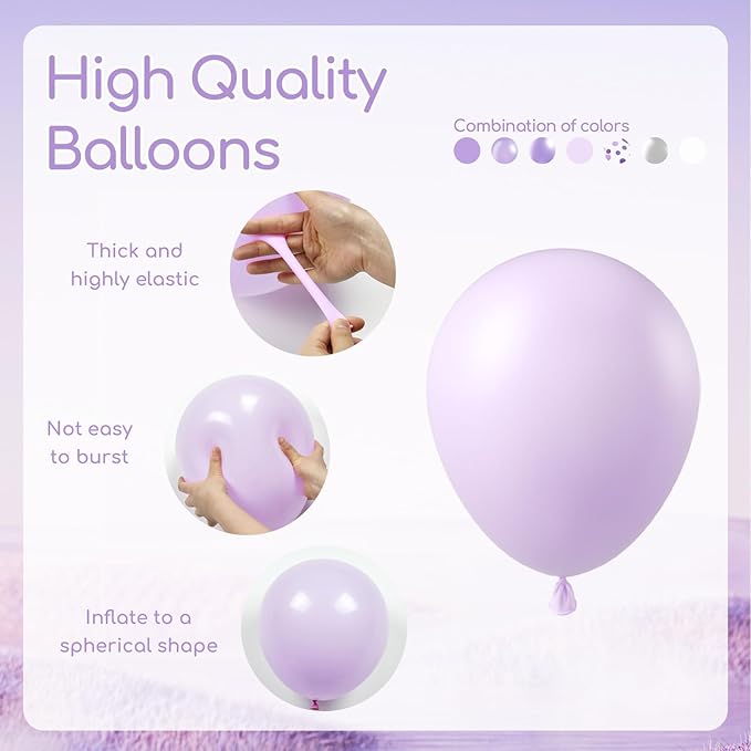 60pcs Purple and Silver Balloons 12inch with Pearl Purple White Metallic Silver Confetti Balloons for Wedding Bridal Baby Shower Birthday Party Decorations