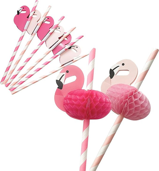 【60PCS】Flamingo Straws Flamingo Drinking Paper Disposable Cocktail Straws for Party Supplies, Birthday,Baby Shower, and Holiday Celebrations Tableware Decoration