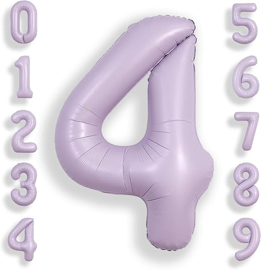 SUWEN 40 Inch Light Purple Large 4 Balloon Number Big Foil Helium Lavender Number Balloons Huge Mylar 0-9 Giant Jumbo Happy 4th Birthday Party Anniversary Decorations