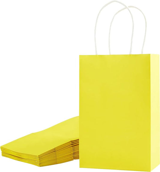 SUNCOLOR 24-Pack Yellow Gift Bags with Handles – 8" Goodie Bags for Party Favor Bags, Birthdays, Easter & Special Occasions (Yellow)