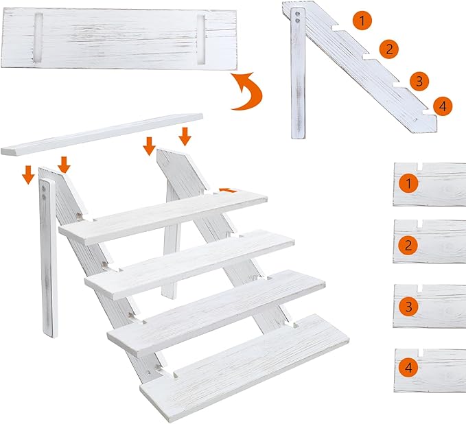 SwallowLiving 5 Tier Wooden Rustic Cupcake Stand for 30 Cupcakes, Stepped Wood Display Stand for Weddings, Tiered Party Table Display Riser for Food , Dessert, Cookie, Decor, Craft Show, White