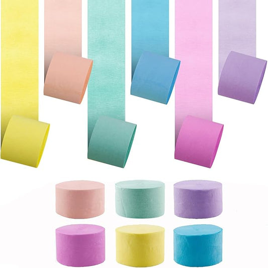 6 Rolls 738ft Crepe Paper Streamers, 6 Macaron Colors Party Streamers for Party Backdrop Craft Tissue Paper Decorations Wedding Birthday Graduation Decor DIY Supplies - 2.2 Inch x 123 Ft/Roll