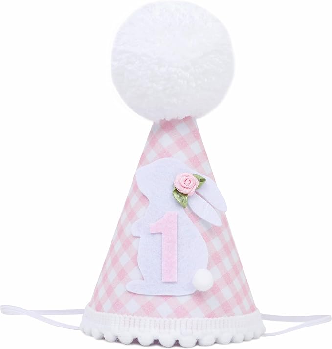 Some Bunny Is One Birthday Hat - Bunny 1st Birthday Decorations For Girls, Spring 1st Bday Decor, Easter Bday Crown, Pink Gingham First Bday Party Hat