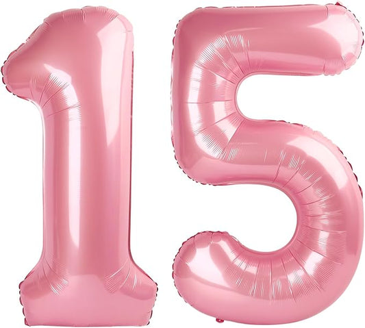 Balloons 15 Number, 40 Inch 15th Birthday Decorations for 1 5 15 51, Pastel Pink Big Foil Number Balloons for Wedding Store Anniversary Party Supplies